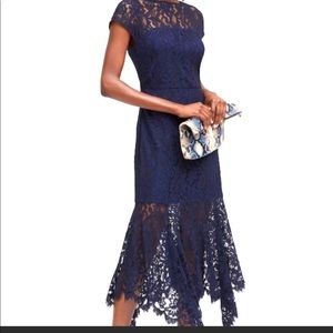 Banana Republic Lace Navy Cap Sleeve Gown